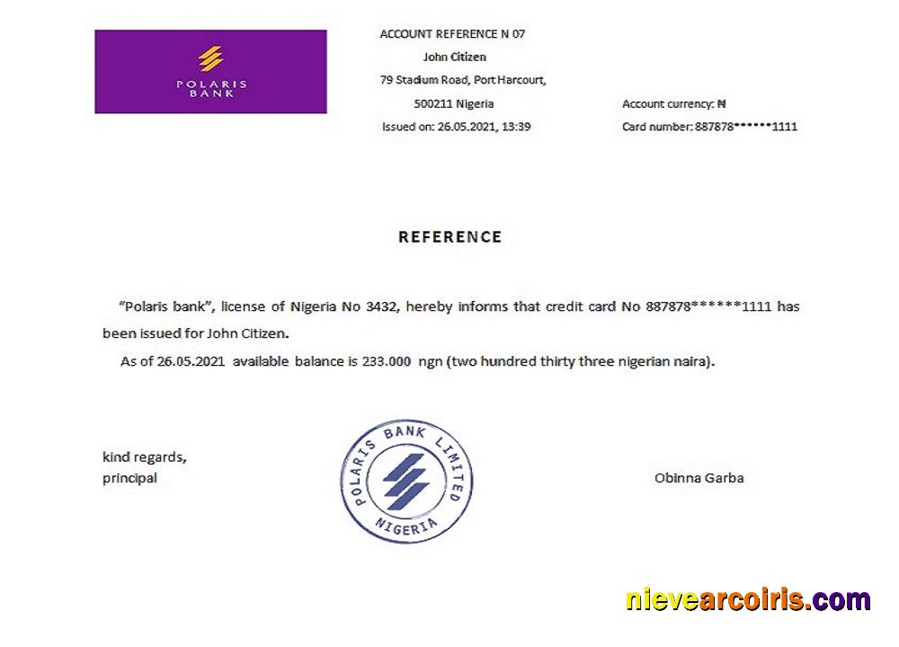 Nigeria Polaris Bank Reference Sample