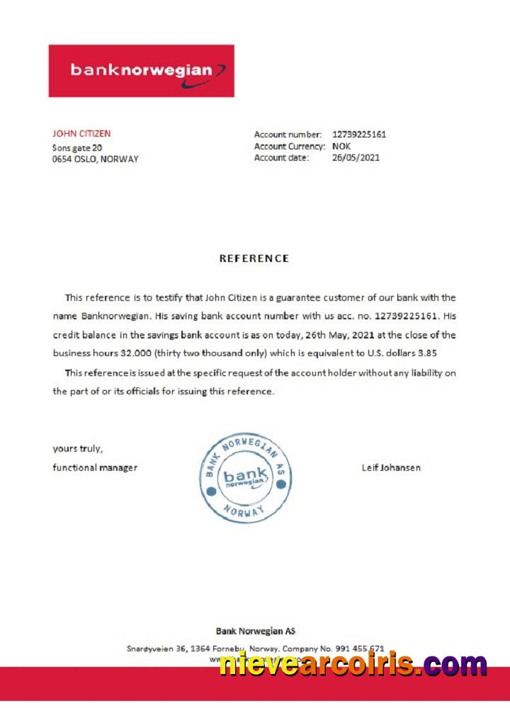Norway Bank Norwegian Reference Template