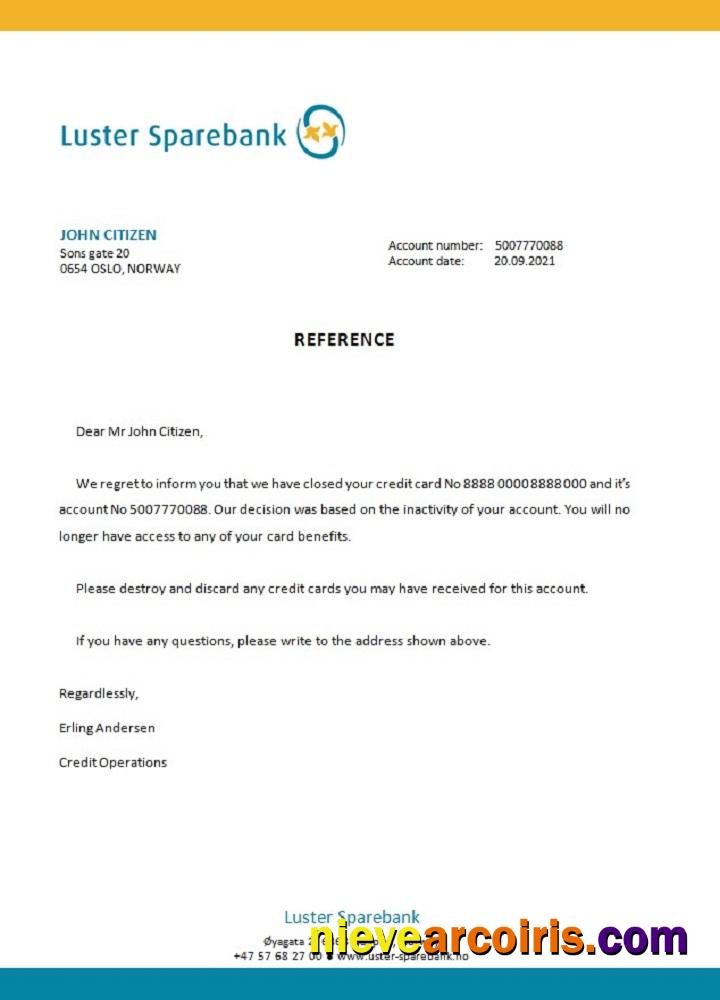 Norway Luster Sparebank Closure Reference Template