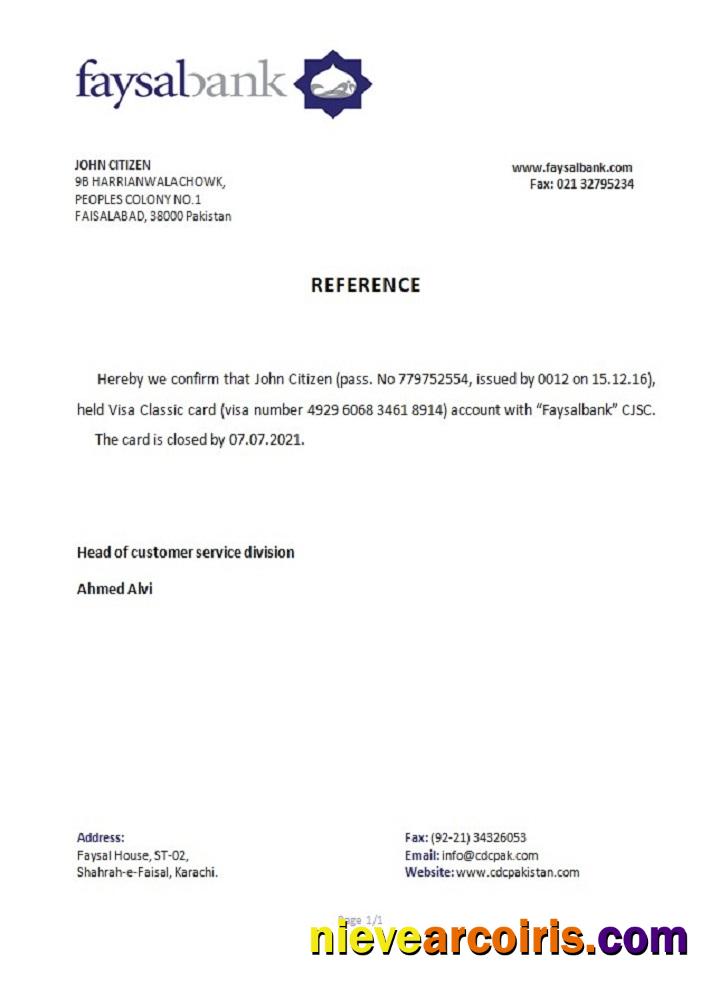 Pakistan Faysal Bank Closure Reference Template