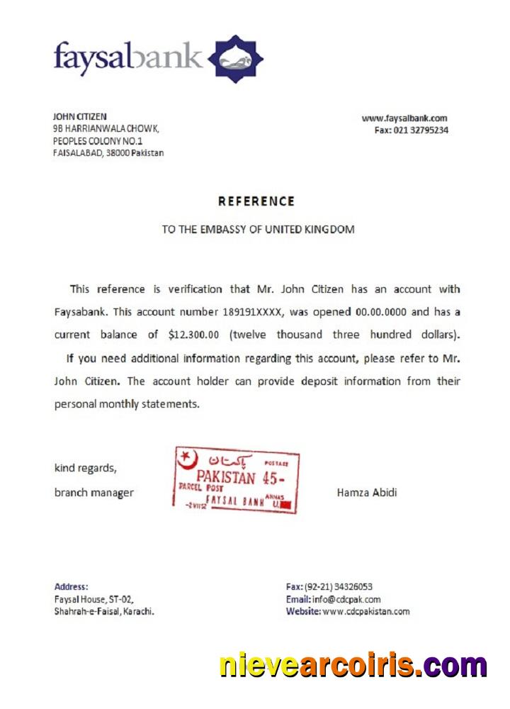Pakistan Faysal Bank Reference Template