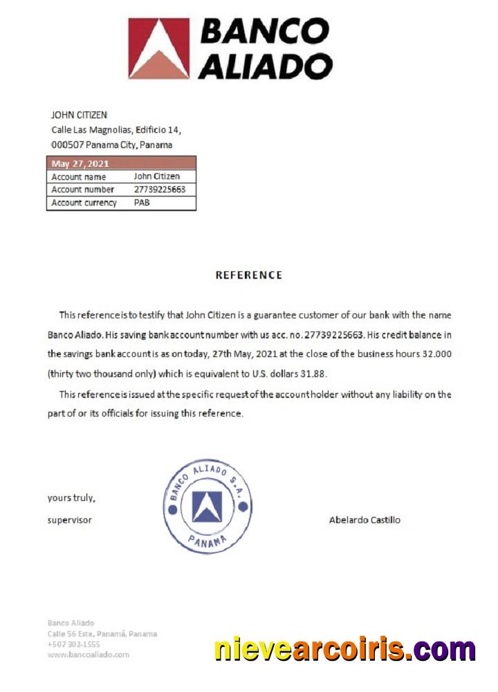 Panama Banco Aliado Reference Sample