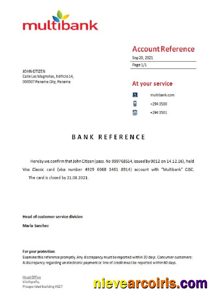 Panama Multibank Closure Reference Template