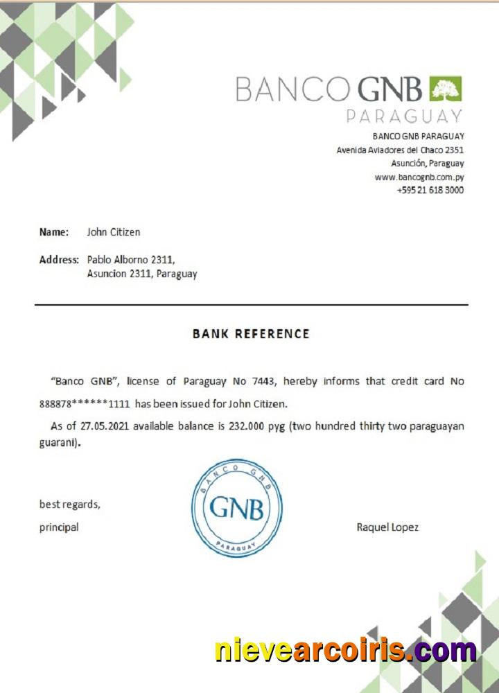 Paraguay Banco GNB Reference Sample