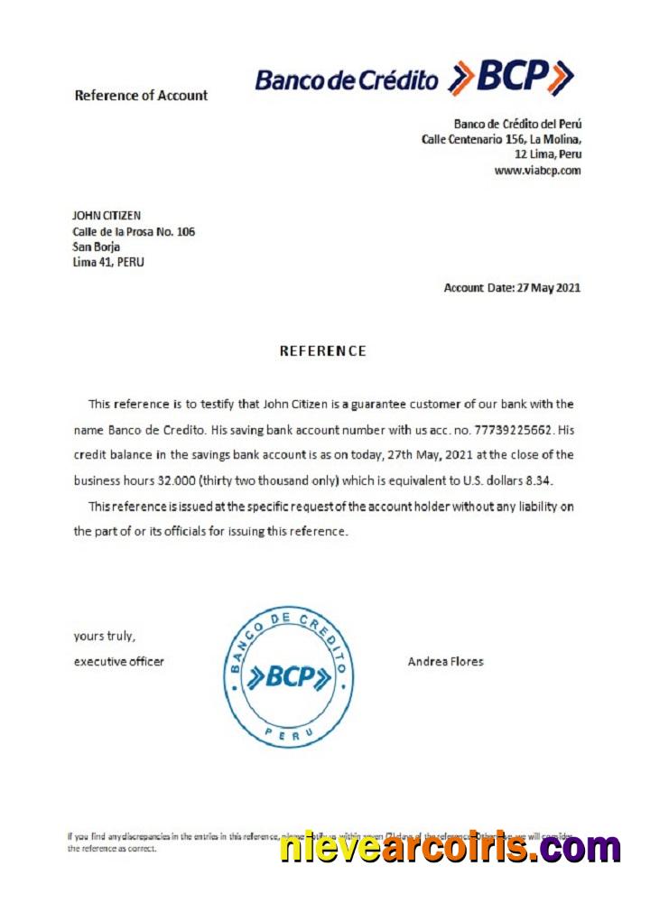 Peru Banco De Credito Reference Template