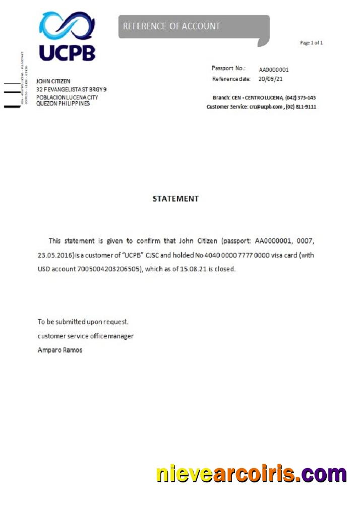 Philippines UCPB Closure Reference Sample