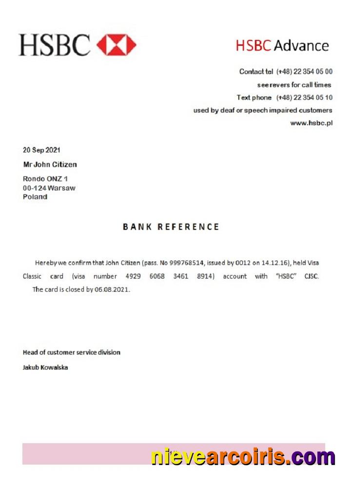 Poland HSBC Advance Closure Reference Template