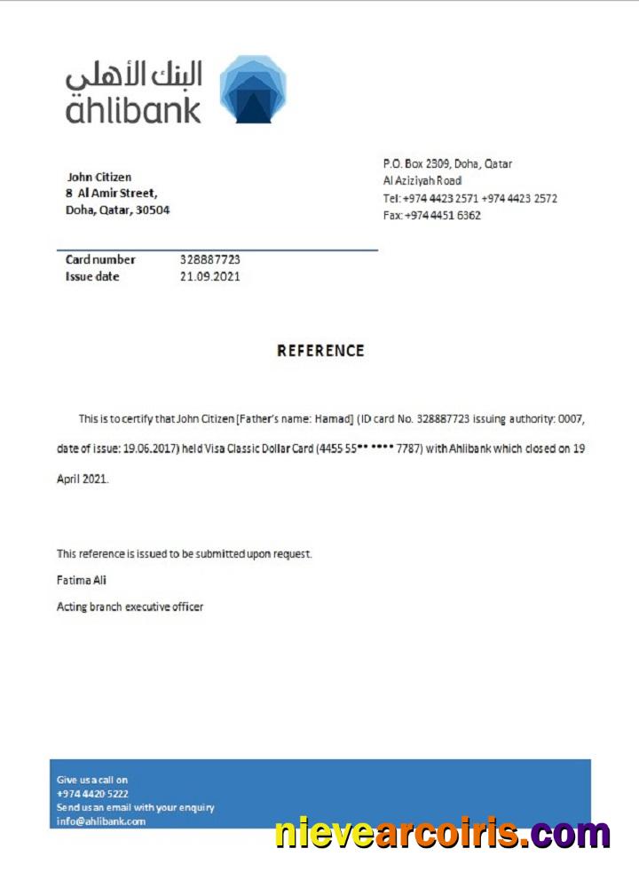 Qatar Ahli Bank Closure Reference Template