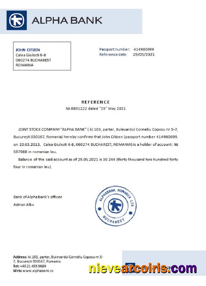 Romania Alpha Bank Reference Sample
