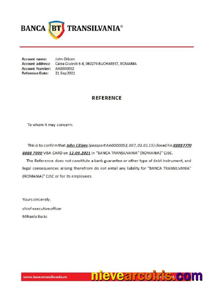 Romania Banca Transilvania Closure Reference Sample