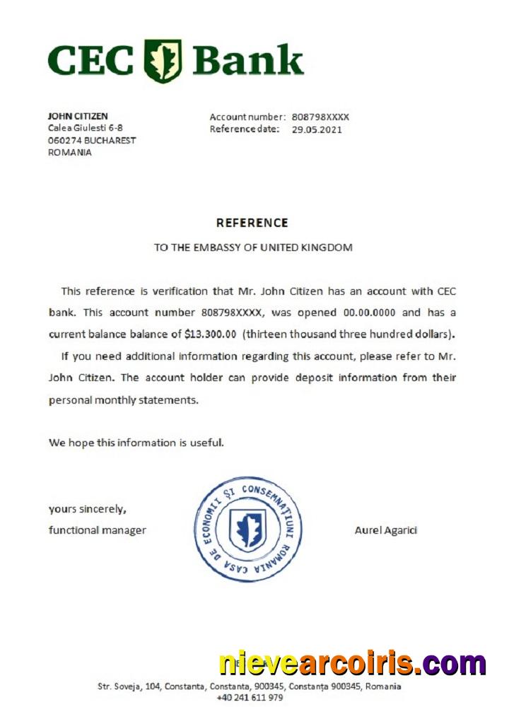 Romania CEC Bank Reference Sample