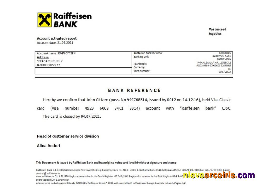 Romania Raiffeisen Closure Reference Sample