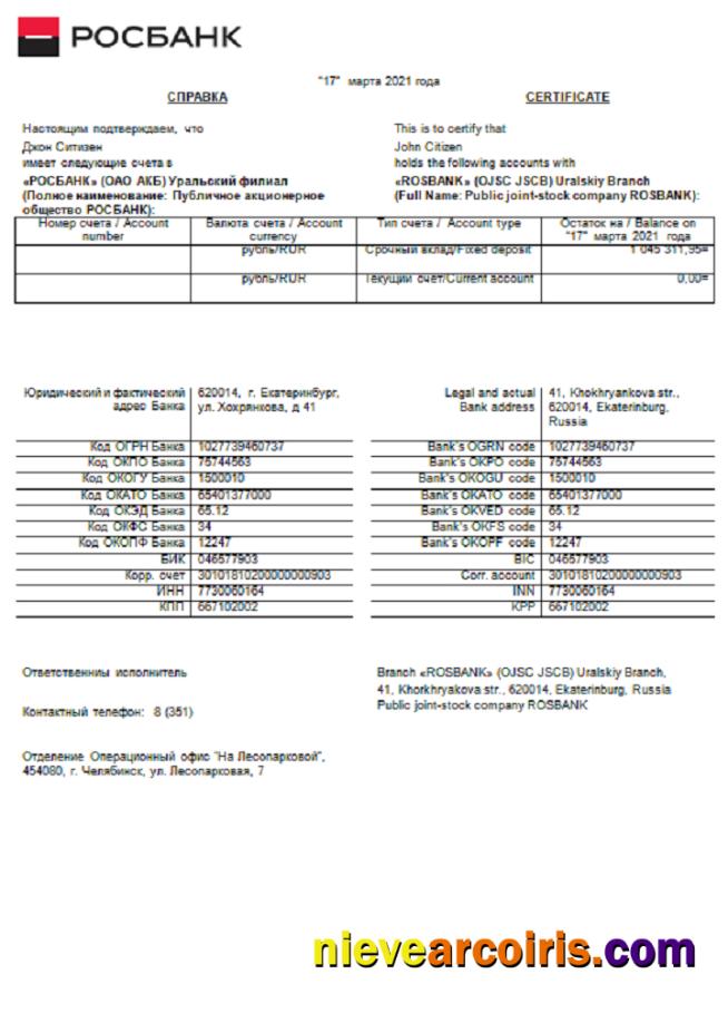 Russia Rosbank Reference Free Template