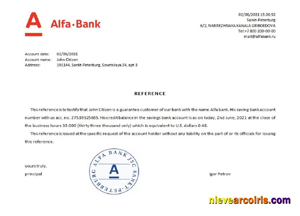 Russia Alfa Bank Reference Template