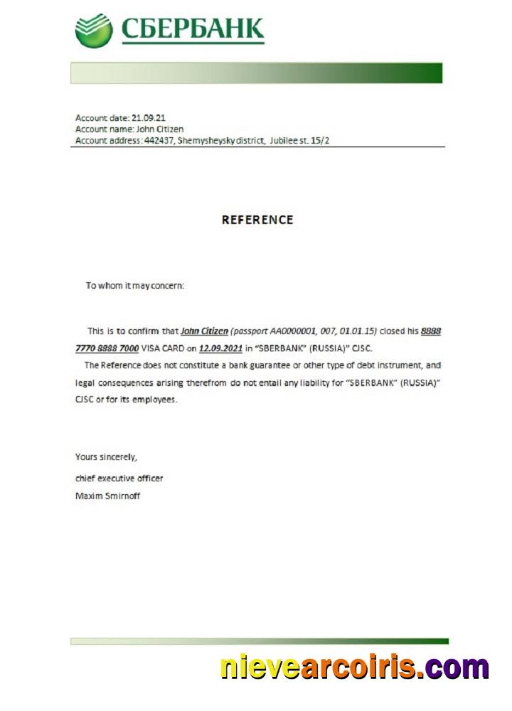 Russia Sberbank Closure Reference Template