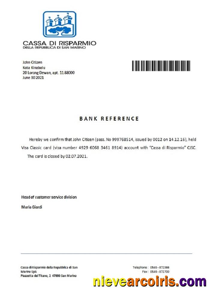 San Marino Cassa Di Risparmio Closure Reference Photolook