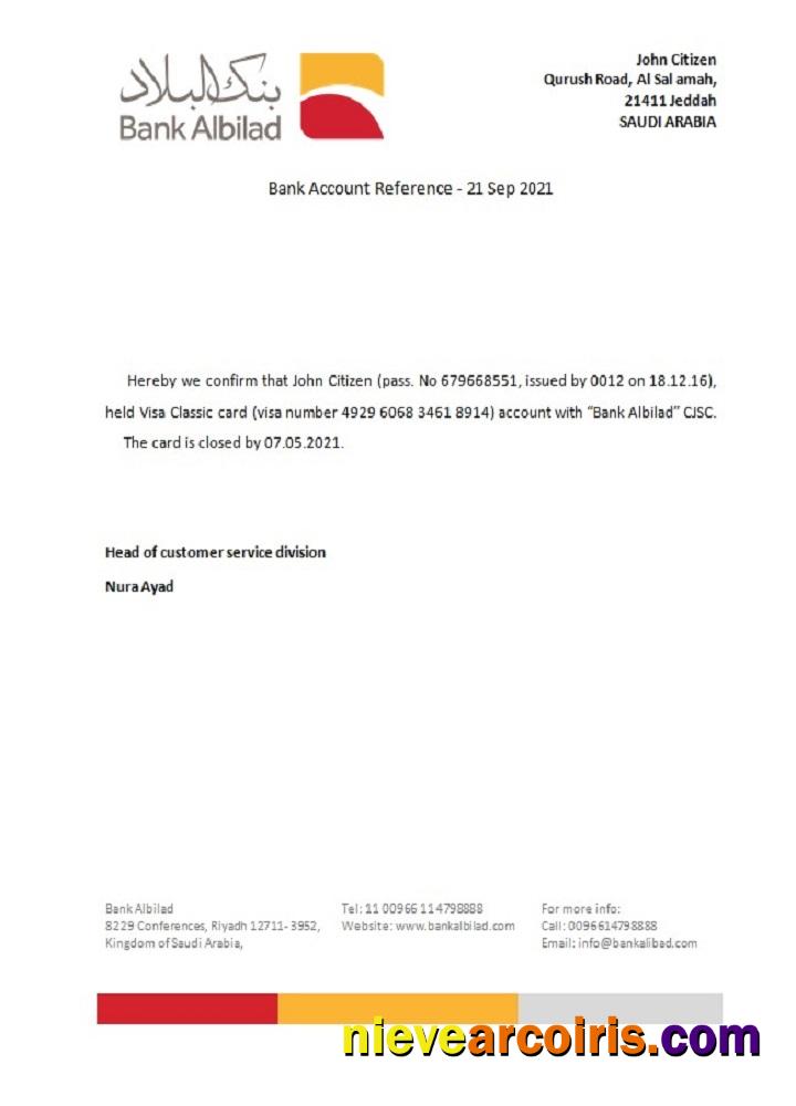 Saudi Arabia Albilad Bank Closure Reference Template