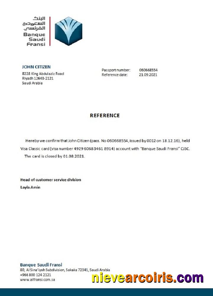 Saudi Arabia Banque Saudi Fransi Closure Reference Sample