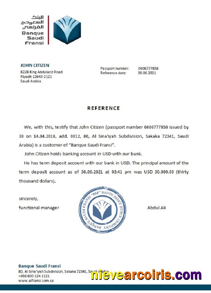 Saudi Arabia Banque Saudi Fransi Reference Template