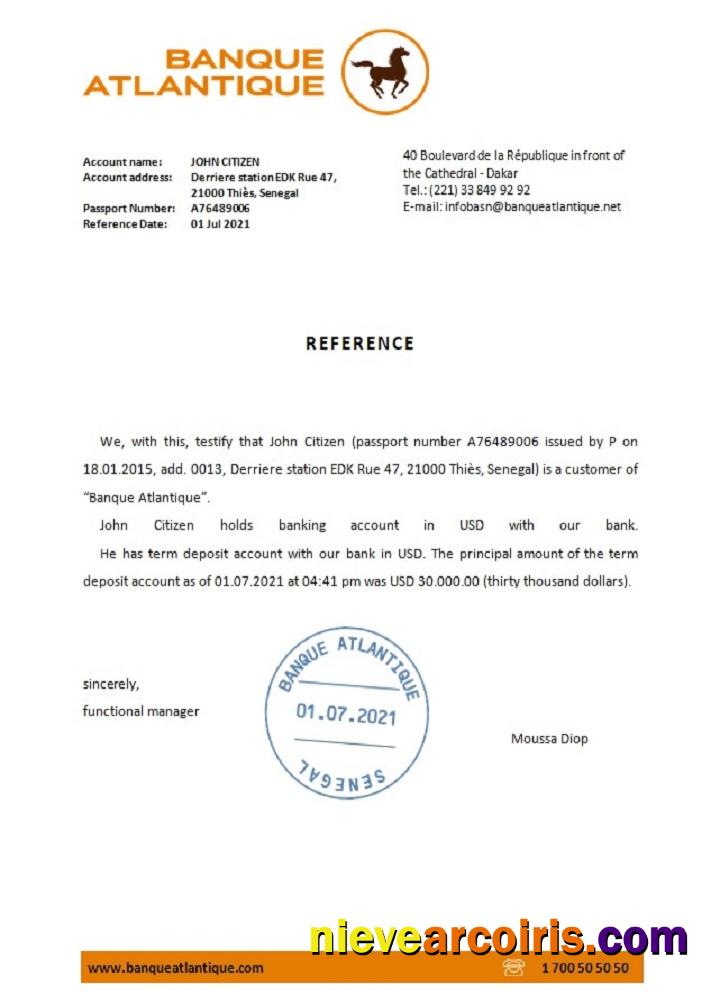 Senegal Banque Atlantique Reference Template