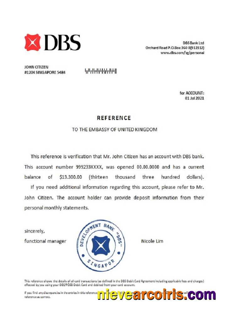 Singapore DBS Bank Reference Template