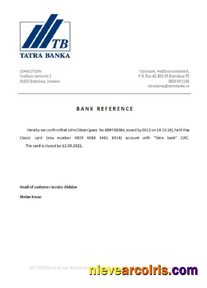 Slovakia Tatra Bank Closure Reference Template