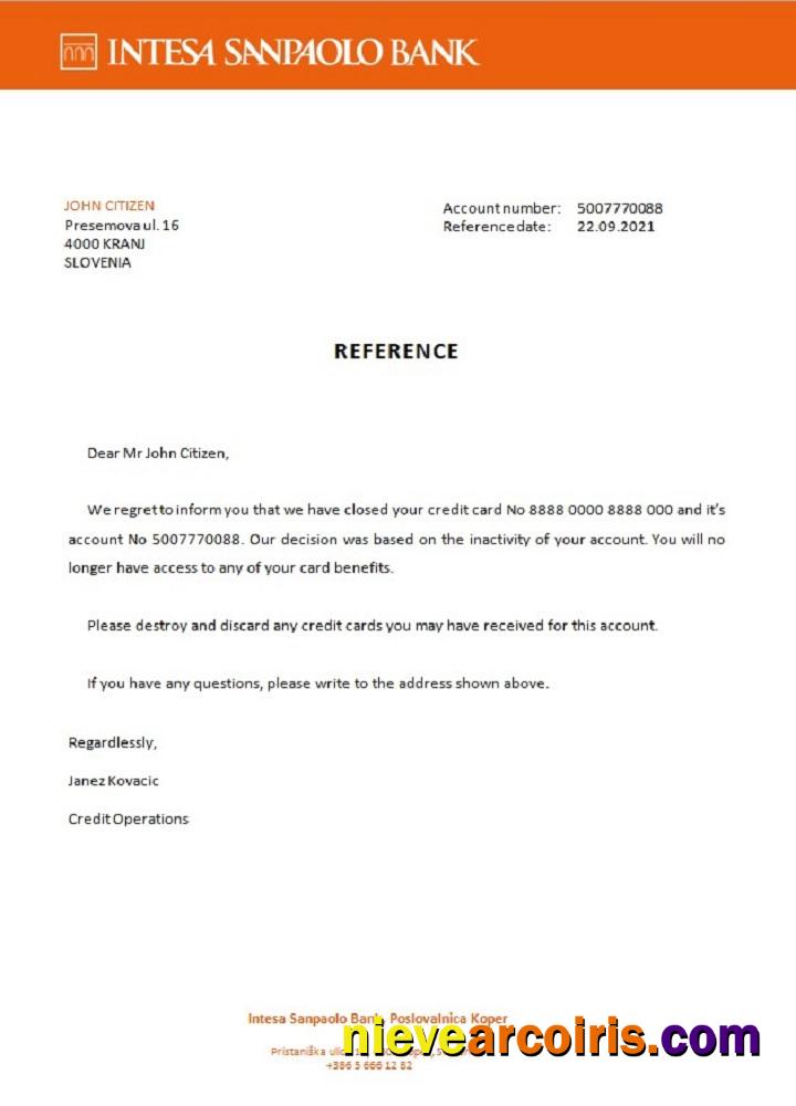 Slovenia Intesa Sanpaolo Bank Closure Reference Sample