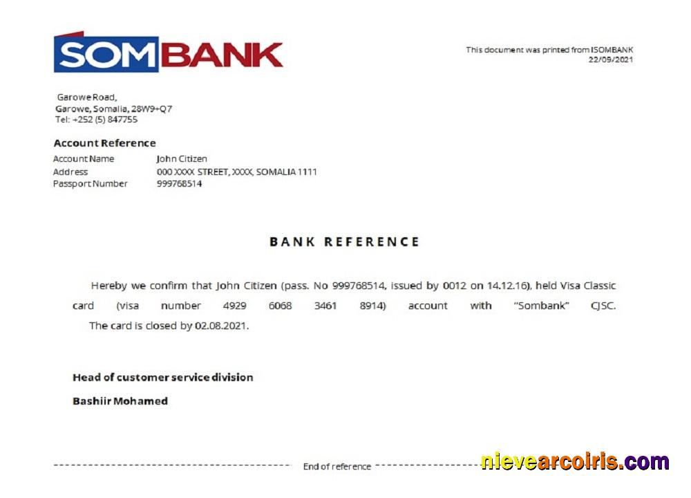Somalia Sombank Closure Reference Sample