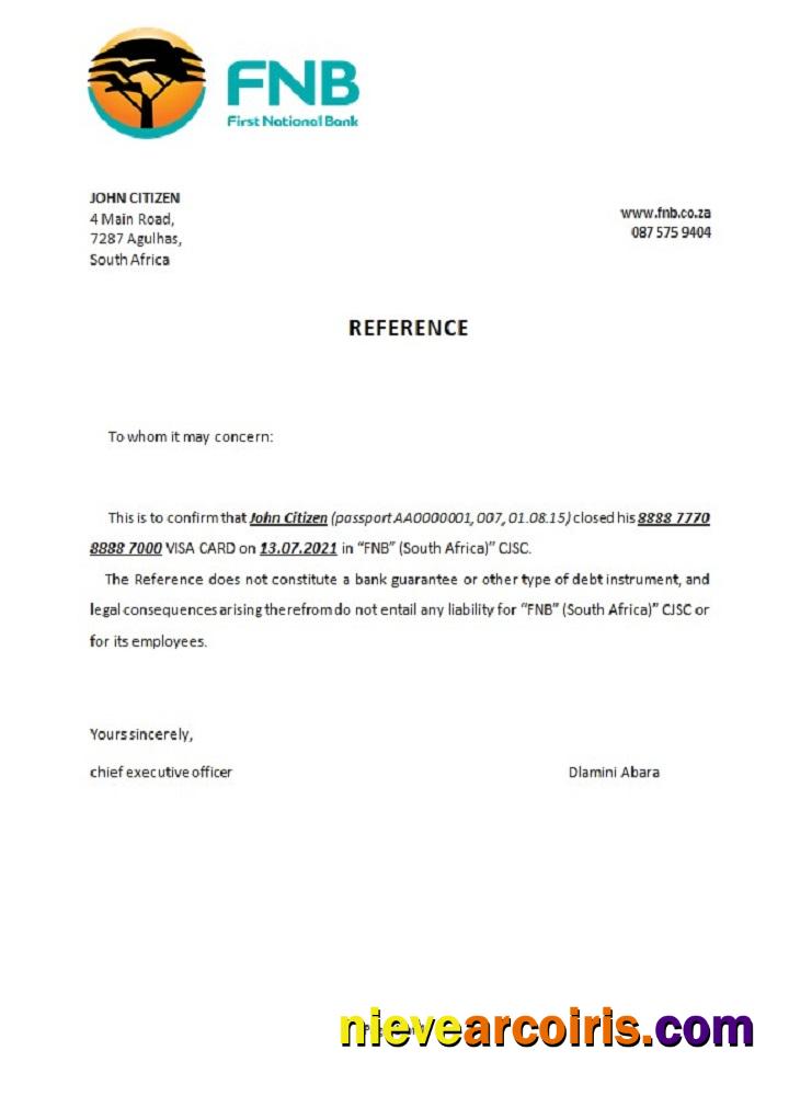 South Africa FNB Closure Reference Template