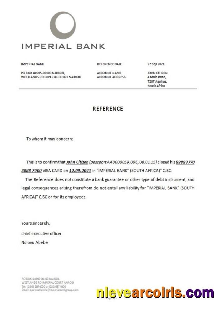 South Africa Imperial Bank Closure Reference Template