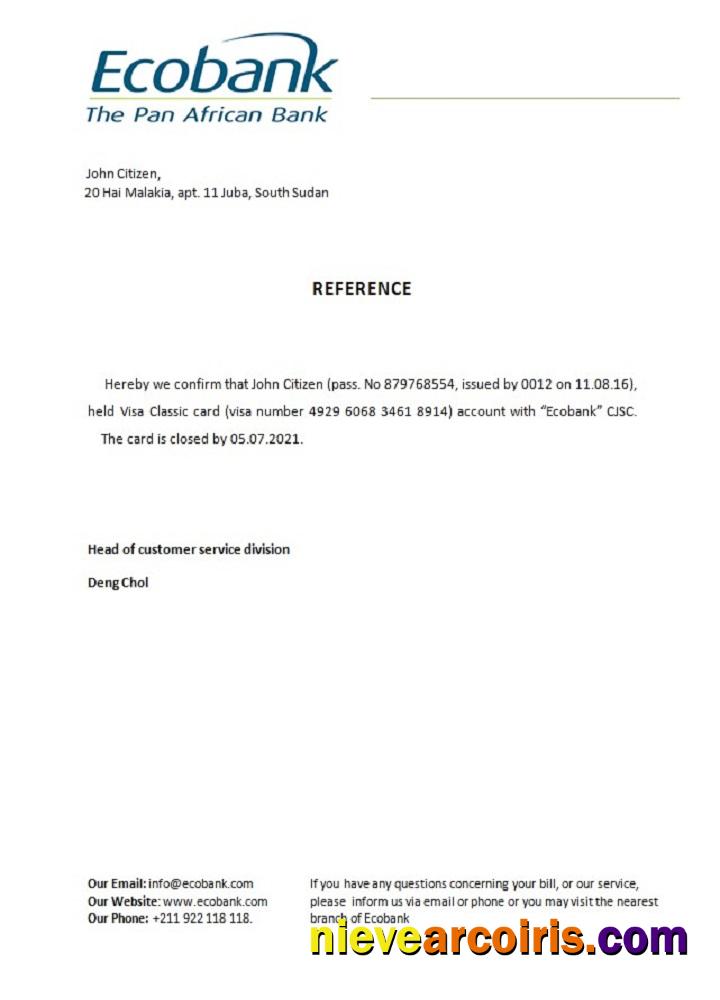 South Sudan Ecobank Closure Reference Template