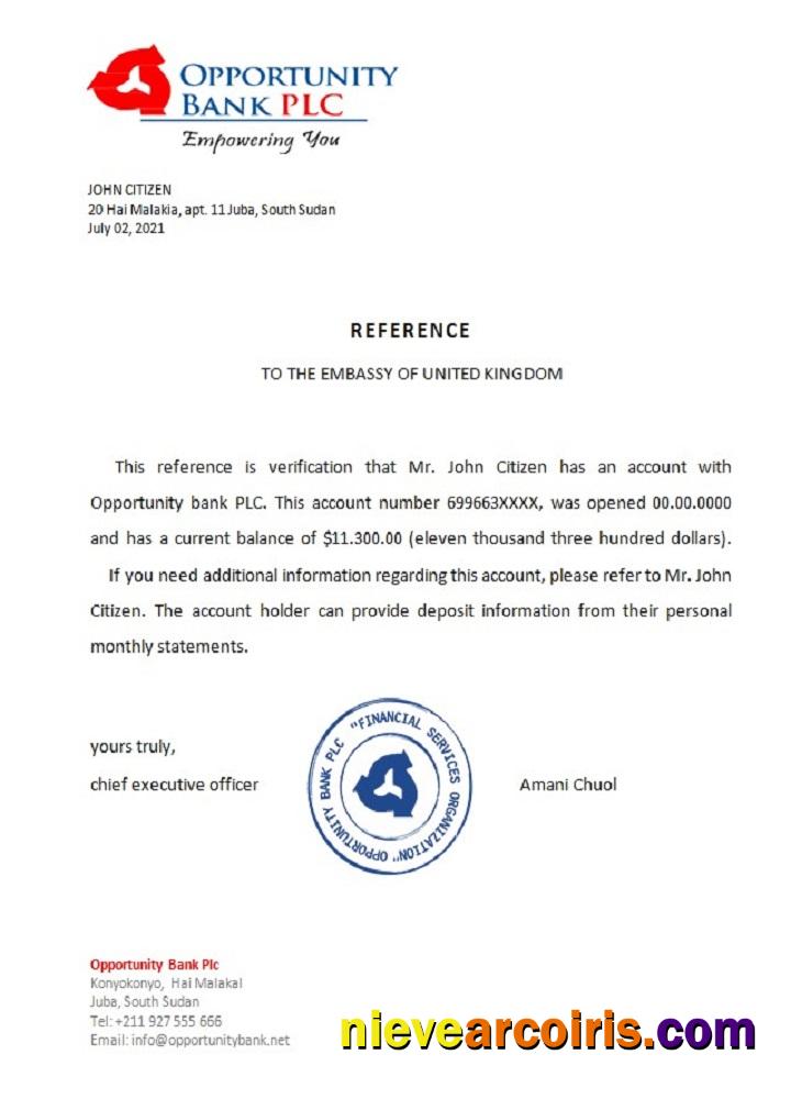 South Sudan Opportunity Bank Reference Sample