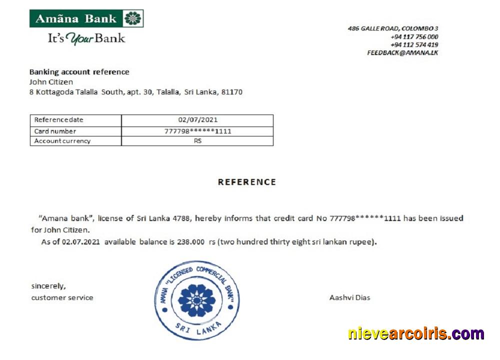 Sri Lanka Amana Bank Reference Sample