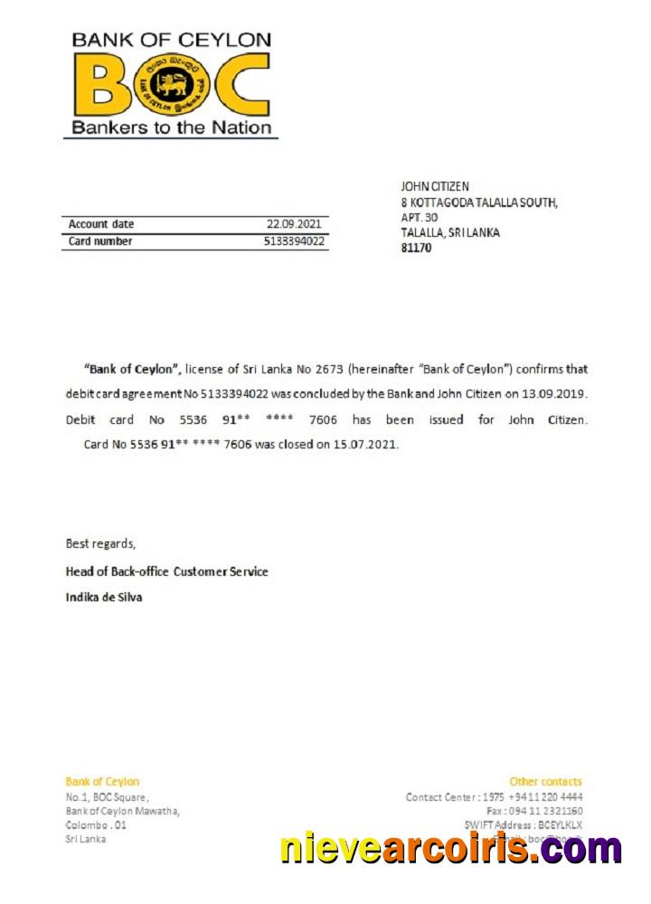 Sri Lanka BOC Closure Reference Template