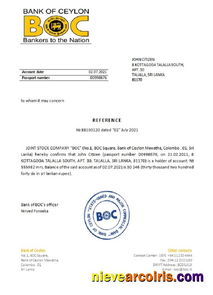 Sri Lanka BOC Reference Template