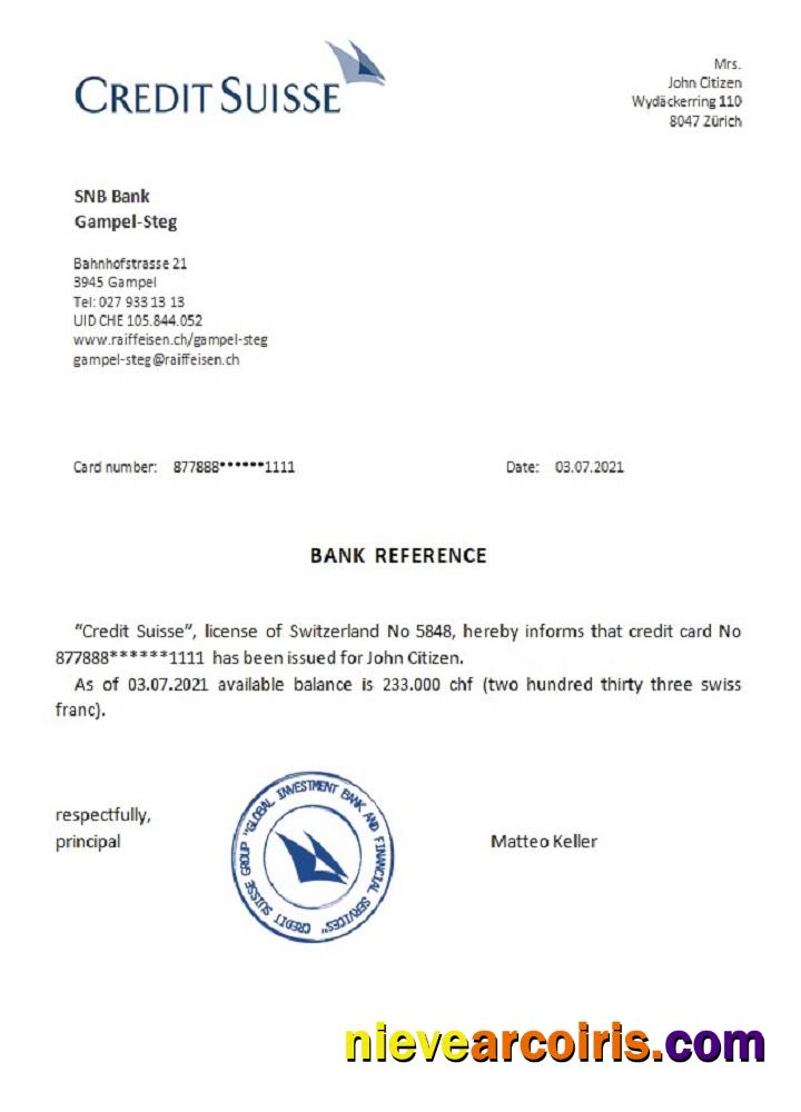 Switzerland Credit Suisse Reference Template