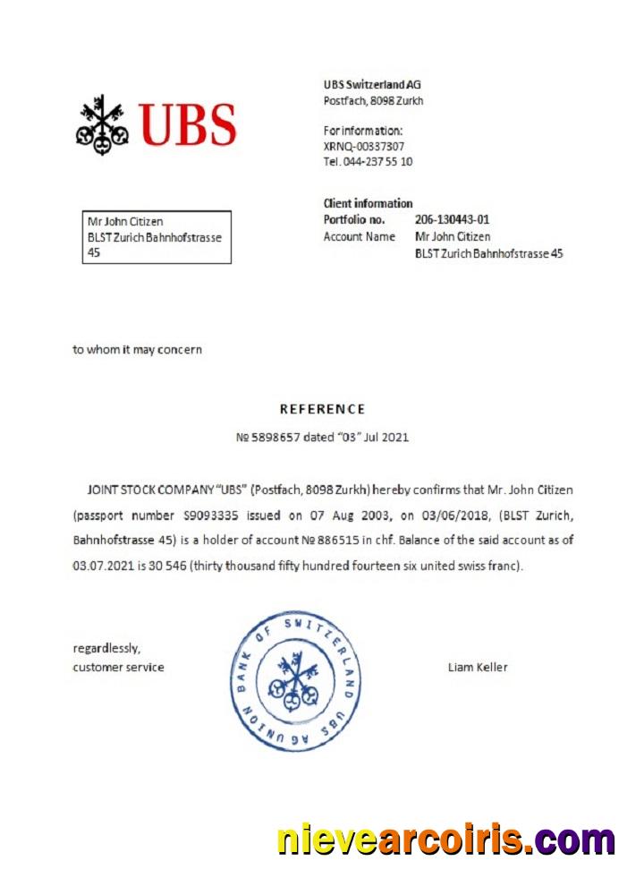 Switzerland UBS Reference Sample