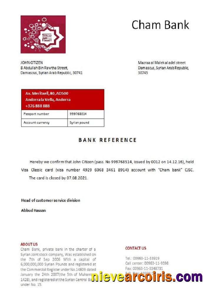 Syria Cham Bank Closure Reference Template