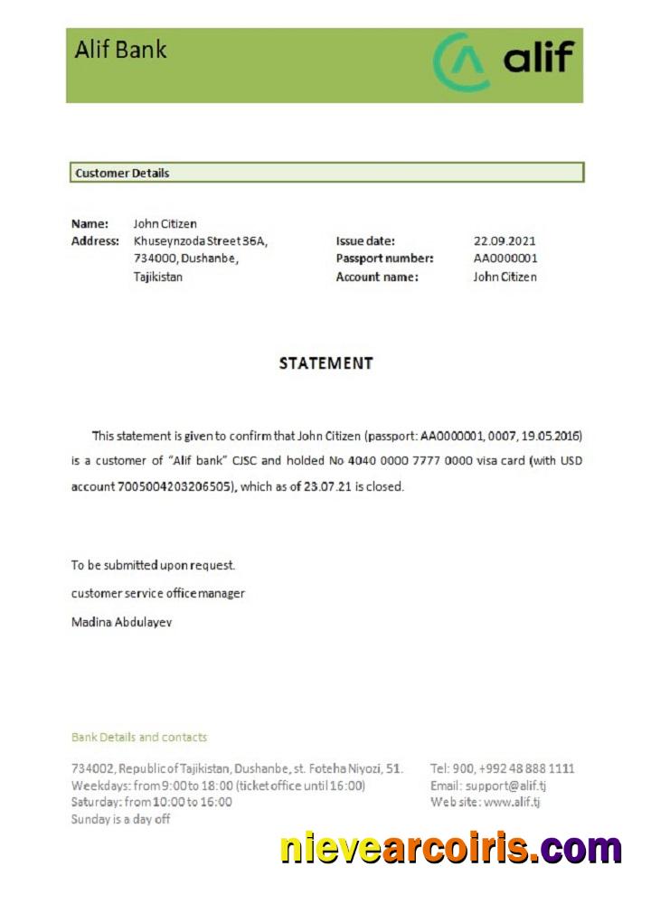 Tajikistan Alif Bank Closure Reference Photolook