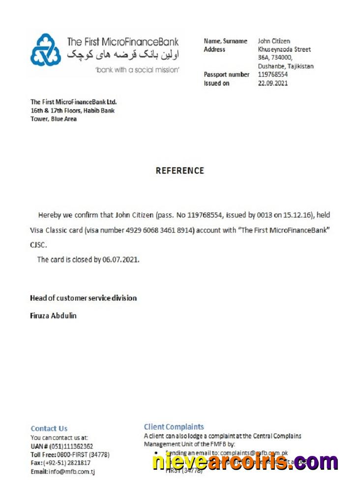 Tajikistan The First MicroFinanceBank Closure Reference Sample