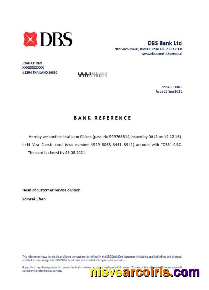 Thailand DBS Bank Closure Reference Template