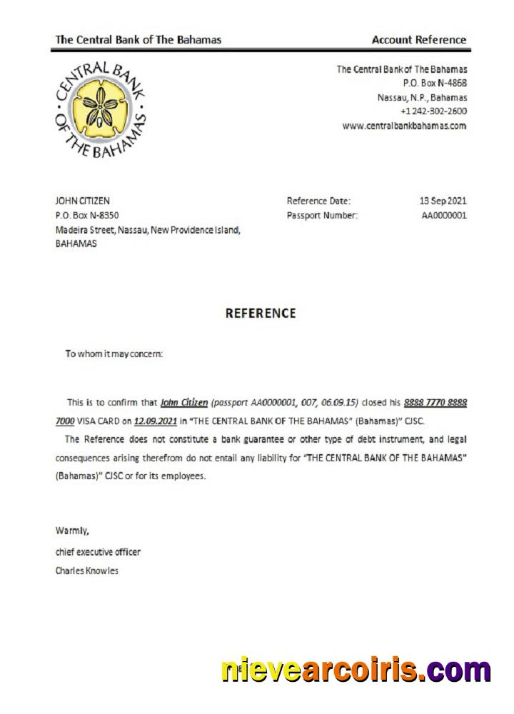 The Bahamas The Central Bank Of The Bahamas Closure Reference Template