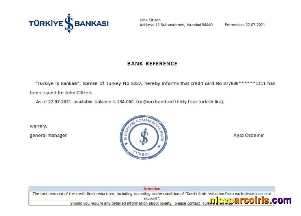 Turkey Is Bankasi Reference Sample