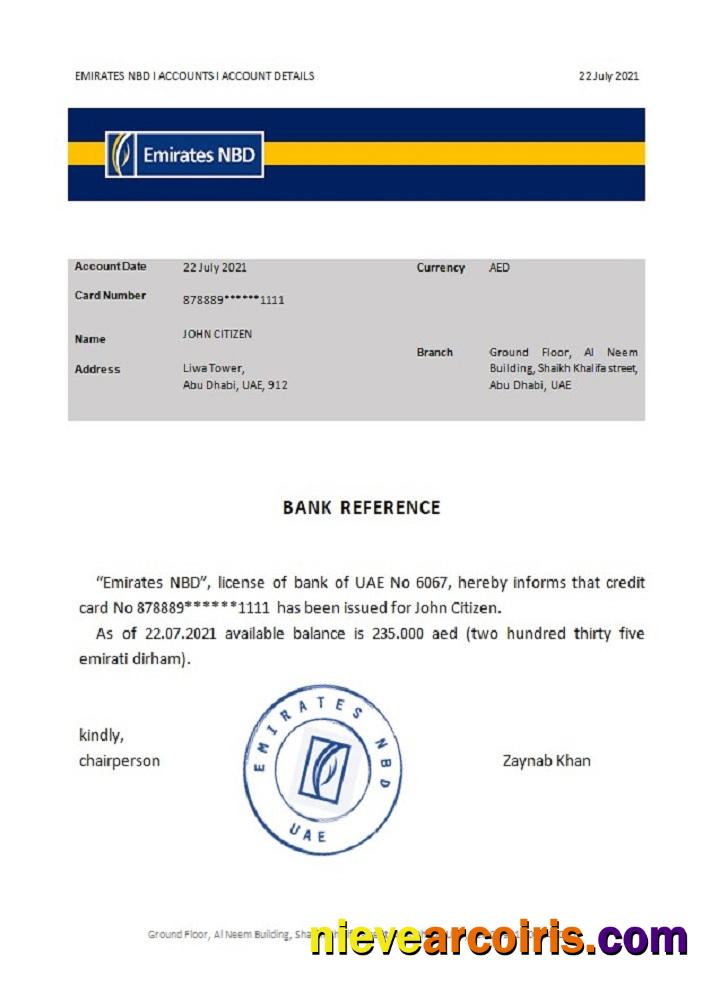 UAE Emirates NBD Reference Template