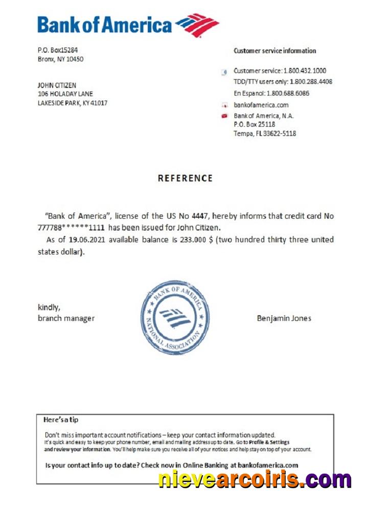 USA Bank Of America Reference Preview