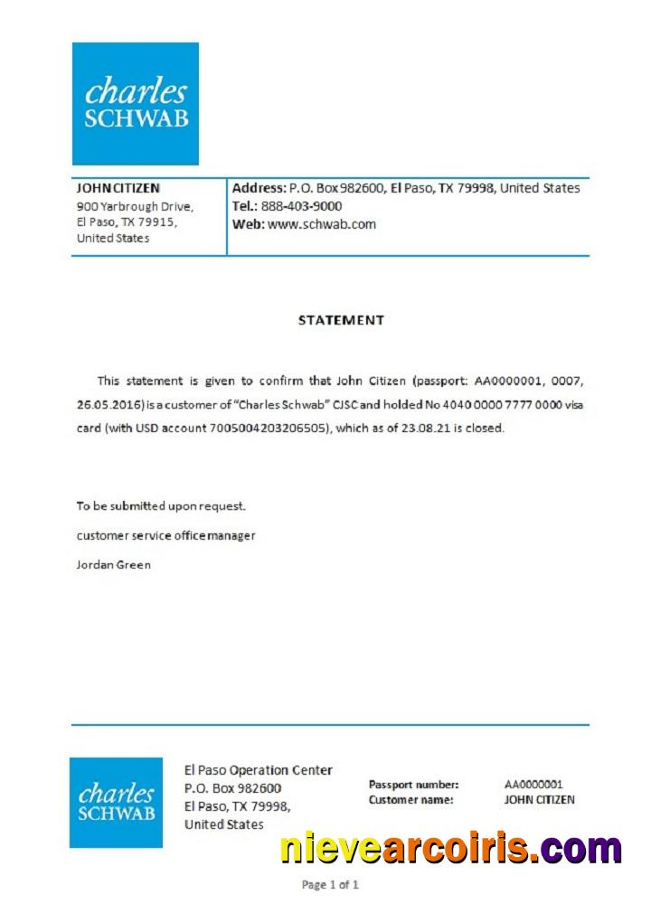 USA Charles Schwab Closure Reference Photolook