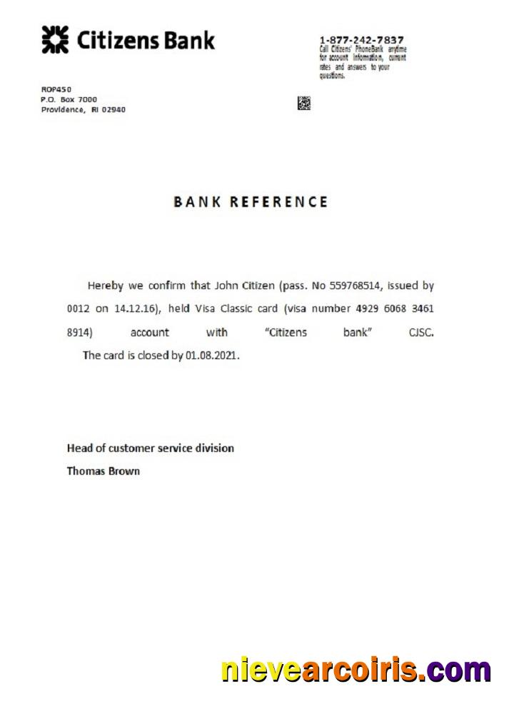 USA Citizens Bank Closure Reference Template