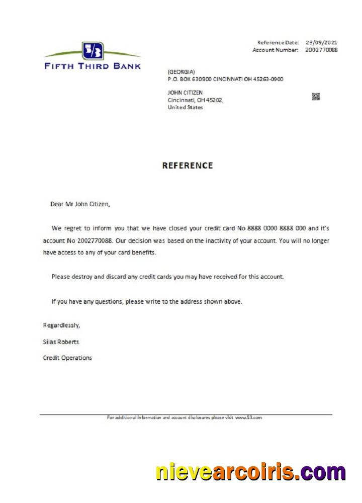 USA Fifth Third Bank Closure Reference Template