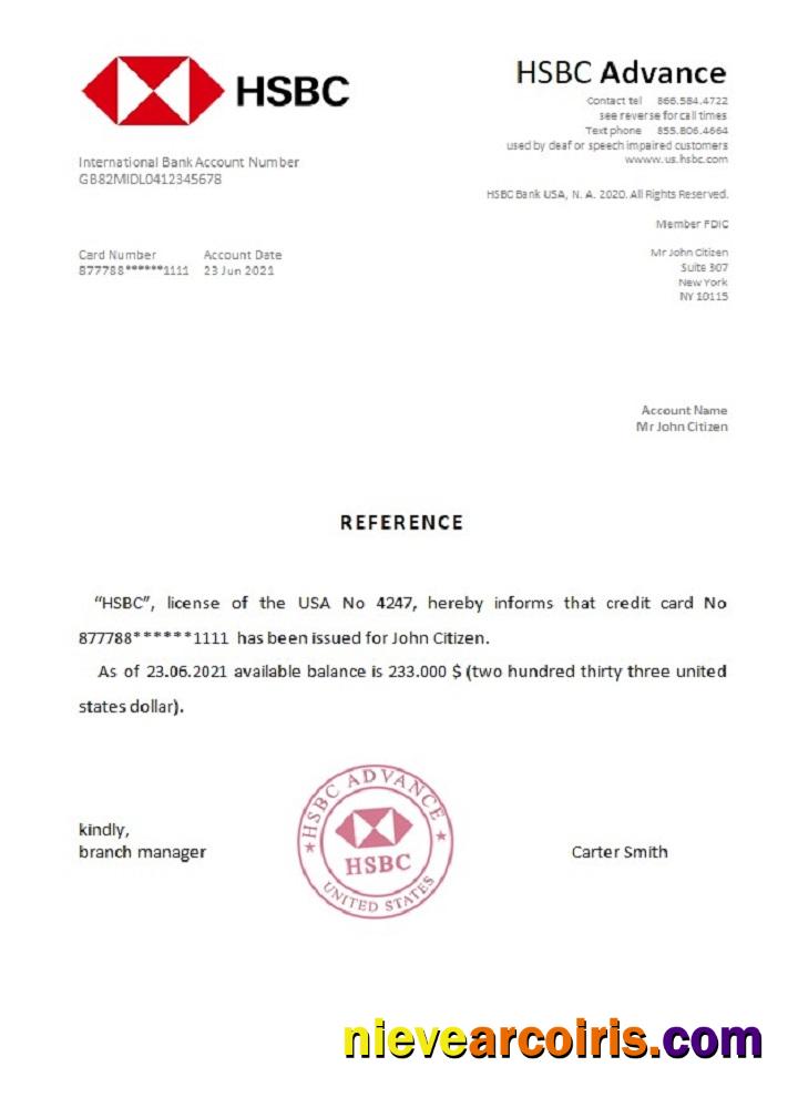 USA HSBC Reference Template