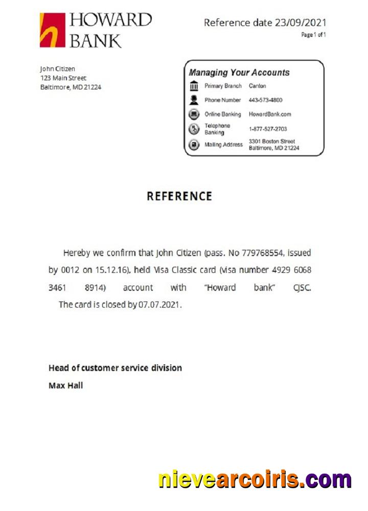 USA Howard Closure Reference Sample